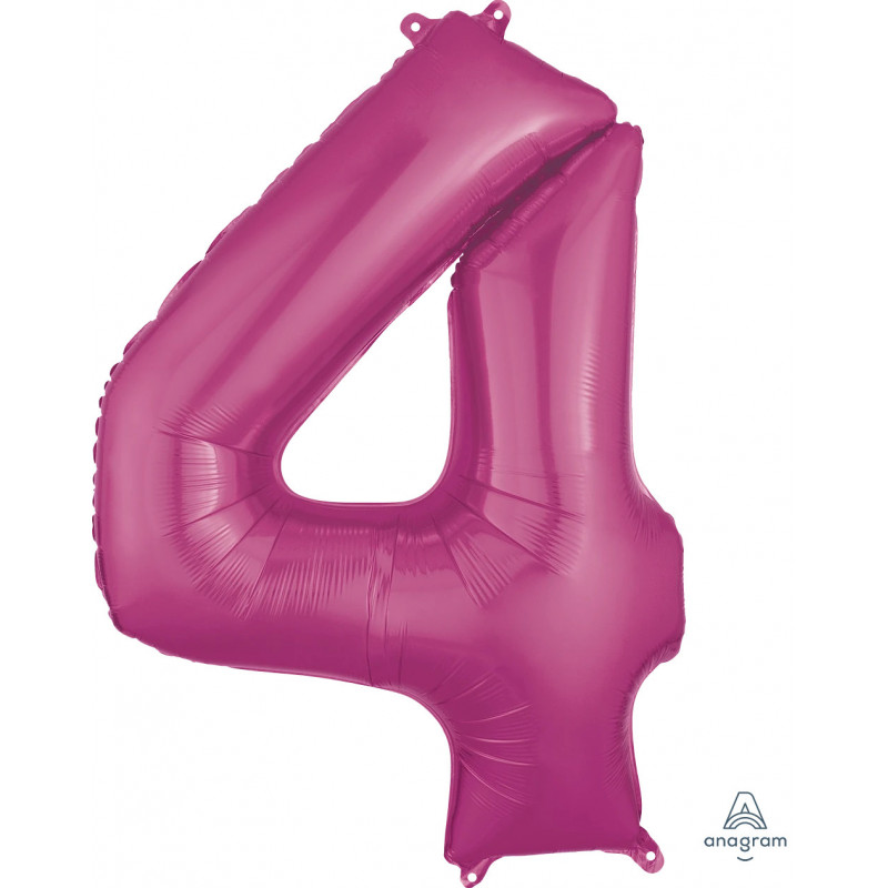 Ballon Alu Chiffre 4 Quatre - Rose Fuchsia Anagram