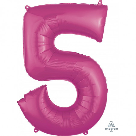 Ballon Alu Chiffre 5 Cinq - Rose Fuchsia Anagram
