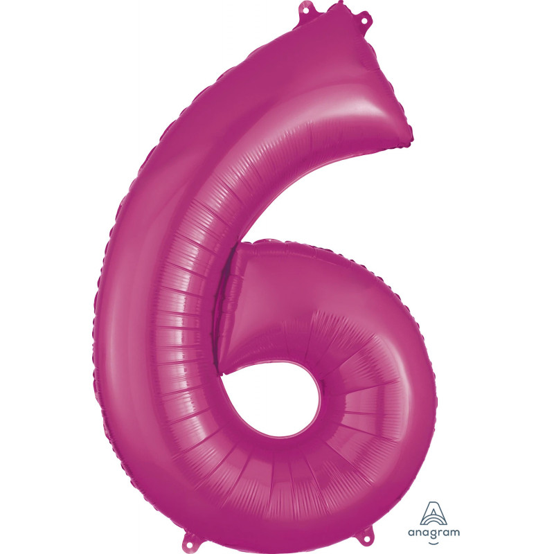 Ballon Alu Chiffre 6 Six - Rose Fuchsia Anagram