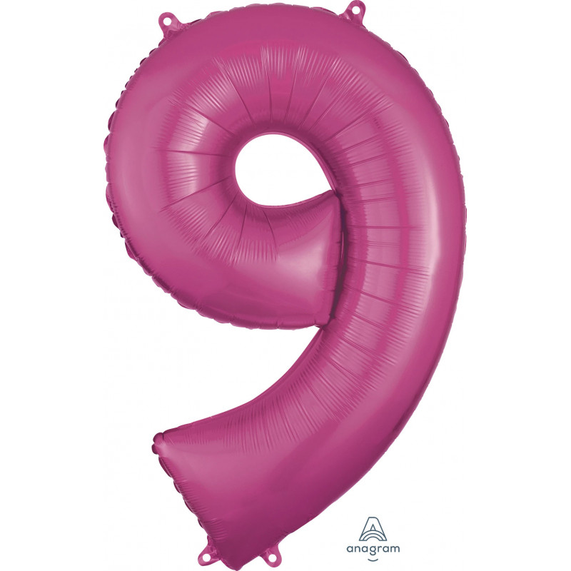 Ballon Alu Chiffre 9 Neuf - Rose Fuchsia Anagram