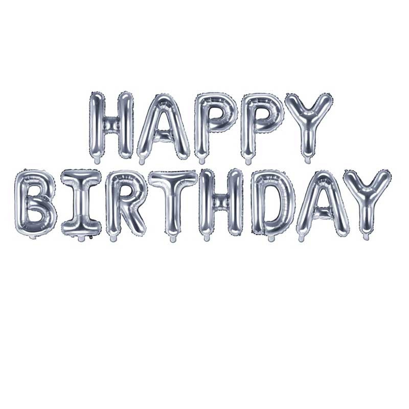 Ballons Mylar Lettres Argent "Happy Birthday"