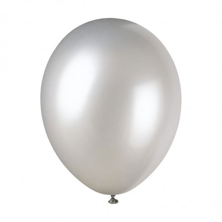 100 Ballons Latex Argent Nacré 30 cm – Party Deco