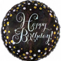Ballon Rond Confetti Joyeux Anniversaire Noir Doré Argent Anagram