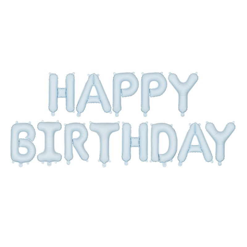 Ballons Lettres Happy Birthday Bleu Pastel Mat