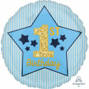 Ballon Rond Premier Anniversaire Garçon Bleu & Doré