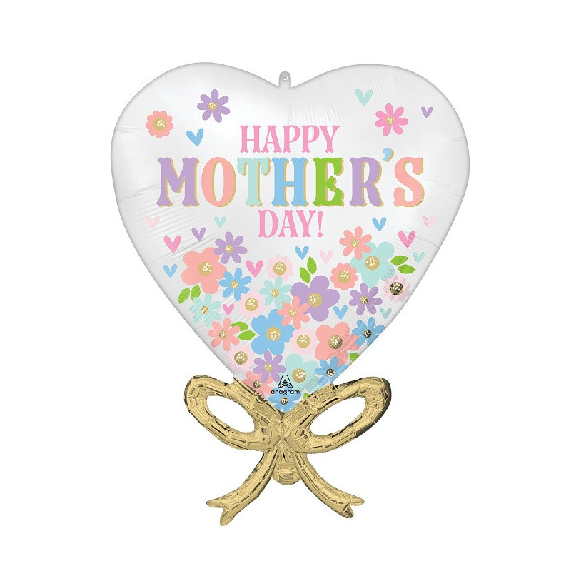Ballon XL Fête des Mères - Cœur Doré & Fleurs Daisy