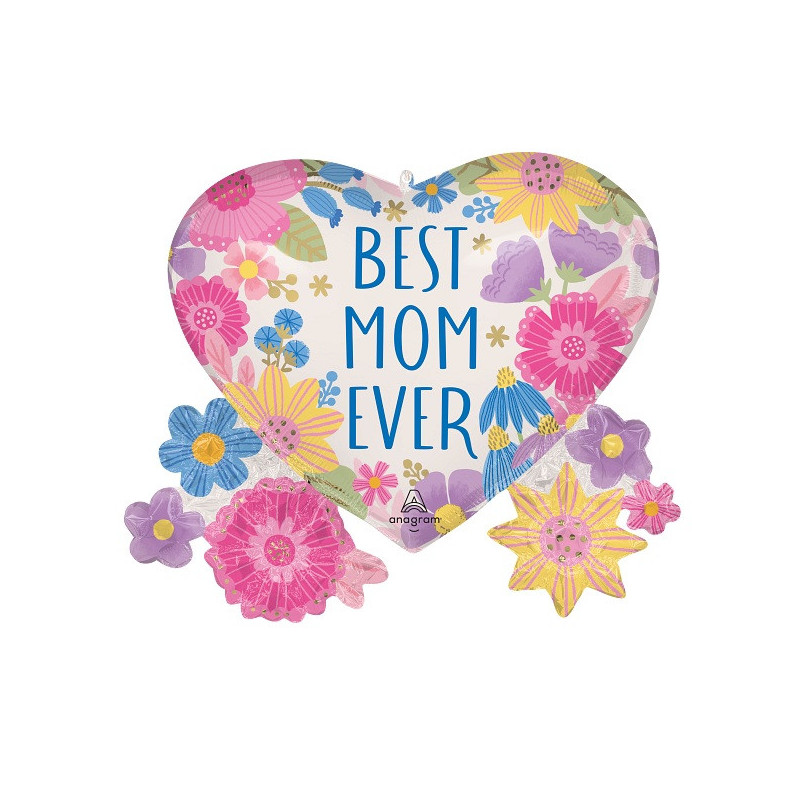Ballon XL Coeur Fête des Mères et fleurs - Happy Mother's Day Botanical Anagram