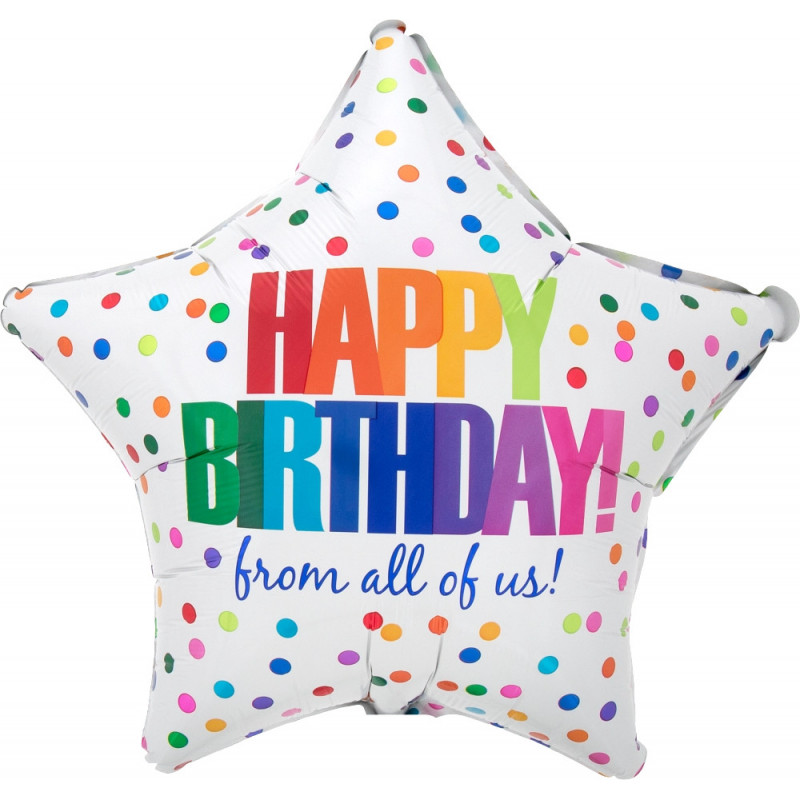 Ballon Etoile Joyeux Anniversaire Confettis Multicolore