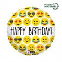 Ballon Alu Rond Smiley Emoji Happy Birthday – 45 cm – Grabo