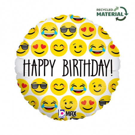 Ballon Alu Rond Smiley Emoji Happy Birthday – 45 cm – Grabo