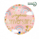 Ballon Alu Rond Rose Poudré avec Arc-en-Ciel et Nuages – Grabo