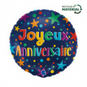 Ballon Alu Rond "Joyeux Anniversaire" Multicolore sur Fond Bleu Marine – Grabo