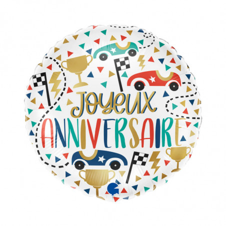 Ballon Alu Rond "Joyeux Anniversaire" avec Voitures – Grabo
