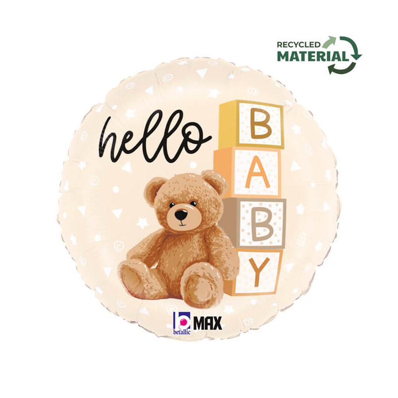 Ballon Alu Rond Hello Baby avec Teddy Ourson – Grabo