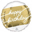 Ballon Rond Anniversaire Blanc & Doré Happy Birthday