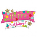 Ballon XL Joyeux Anniversaire Rose Confetti Pink