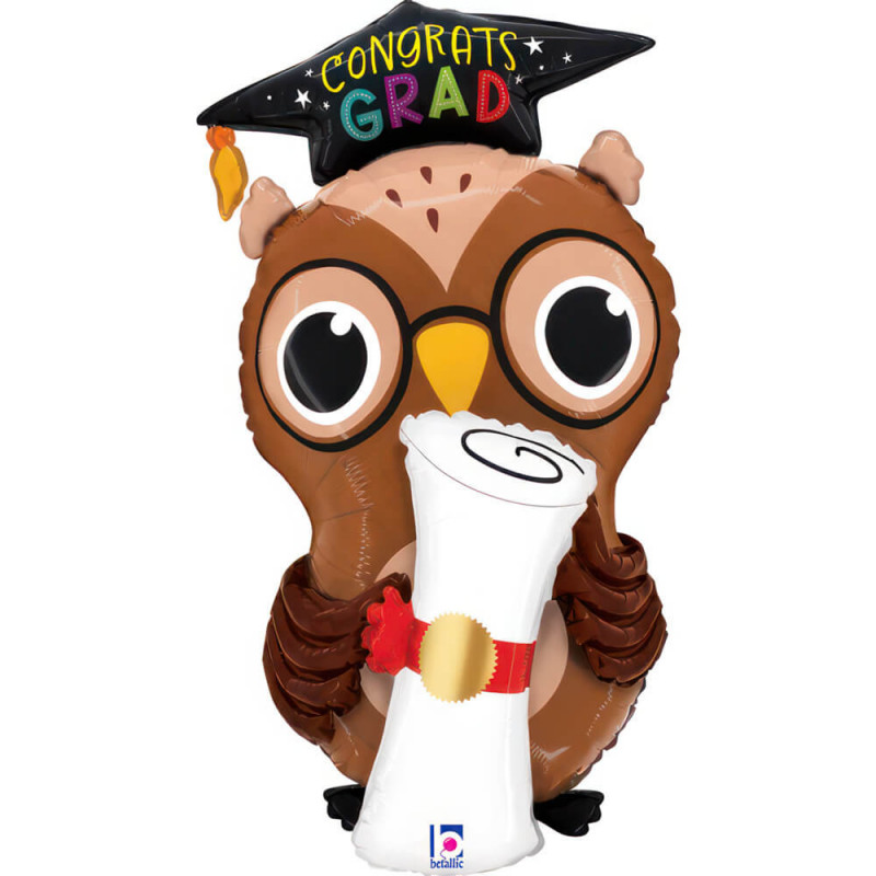 Ballon Alu Graduation avec Chouette Grad Owl Diploma - Grabo