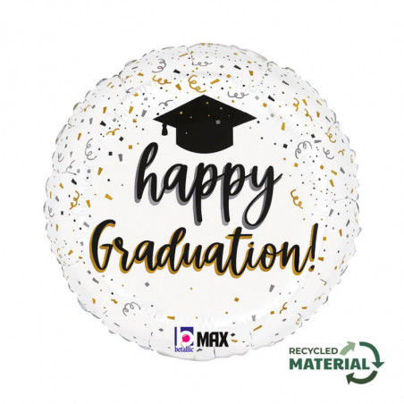 Ballon Rond Confettis & Chapeau de Graduation – 45 cm – Grabo