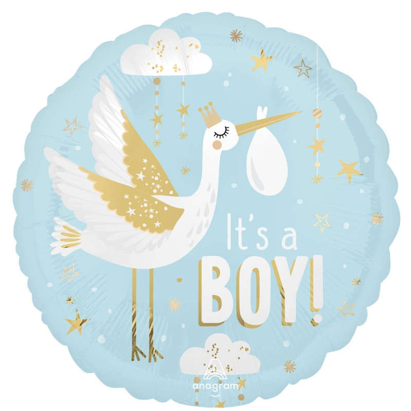 Ballon Rond Cigogne Garçon Special Delivery Baby Boy Anagram
