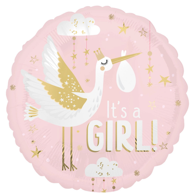 Ballon Rond Cigogne Fille Special Delivery Baby Girl