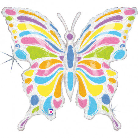 Ballon Mylar Papillon Multicolore Holographique Pastel Butterfly - Grabo