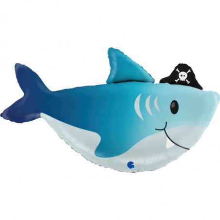 Ballon XL Requin Bleu avec Chapeau de Pirate – Grabo