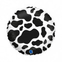 Ballon Mylar Rond Motif Peau de Vache Laitière Moo Moo Noir et Blanc - Grabo