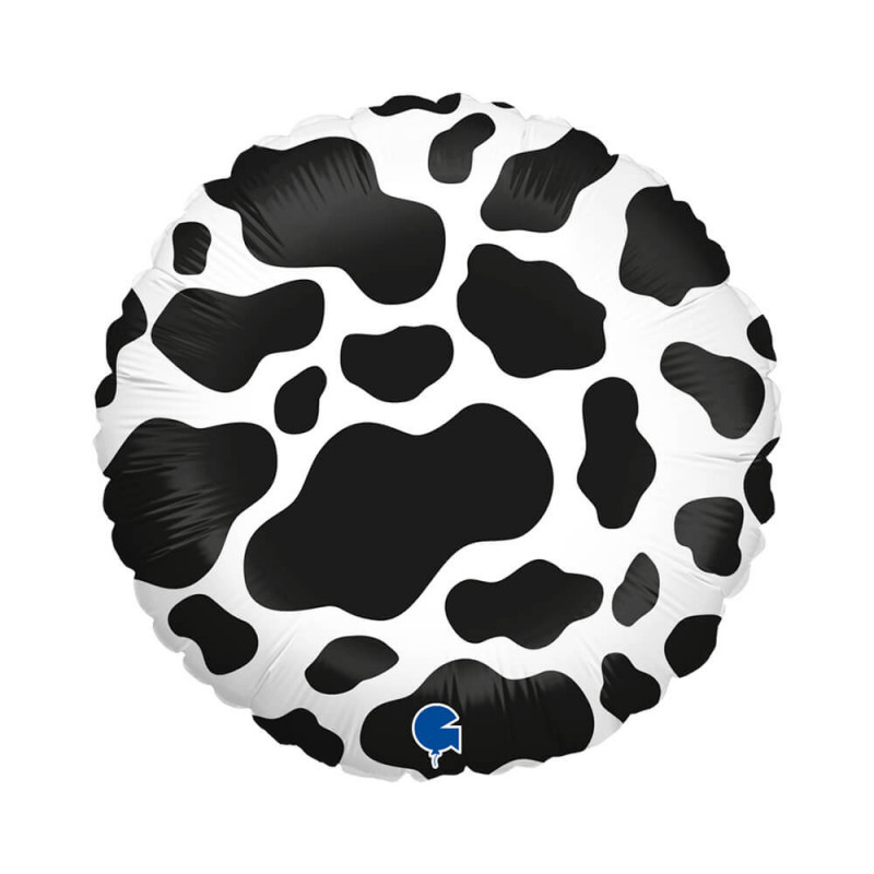 Ballon Mylar Rond Motif Peau de Vache Laitière Moo Moo Noir et Blanc - Grabo