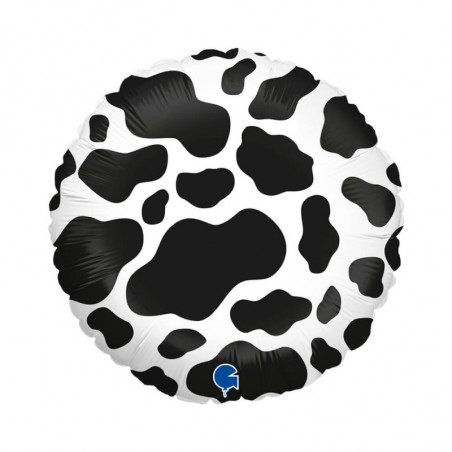 Ballon Mylar Rond Motif Peau de Vache Laitière Moo Moo Noir et Blanc - Grabo