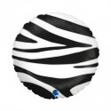 Ballon Mylar Rond Motif Rayures de Zèbre Zebra Striped Noir et Blanc - Grabo