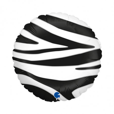 Ballon Mylar Rond Motif Rayures de Zèbre Zebra Striped Noir et Blanc - Grabo