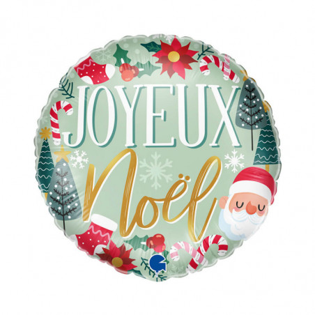 Ballon Alu Rond "Joyeux Noël" sur Fond Vert et Rouge – Grabo
