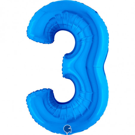 Ballon aluminium chiffre 3 Bleu foncé Blue 40inc Grabo