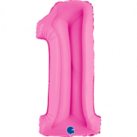 Ballon alu chiffre 1 rose fuchsia Fuxia 40inc Grabo
