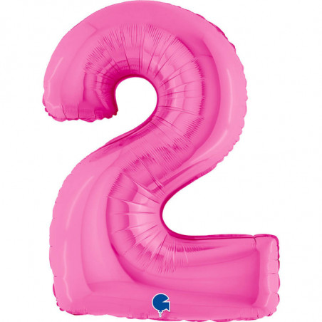 Ballon aluminium chiffre 2 Rose fuchsia Fuxia 40inc Grabo