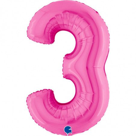 Ballon aluminium chiffre 3 Rose fuchsia Fuxia 40inc Grabo