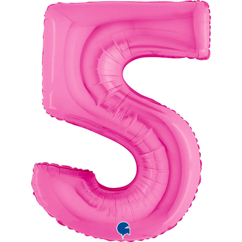 Ballon aluminium chiffre 5 Rose fuchsia Fuxia 40inc Grabo