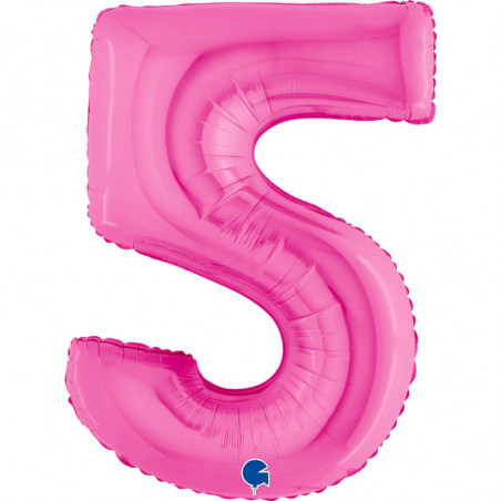 Ballon aluminium chiffre 5 Rose fuchsia Fuxia 40inc Grabo