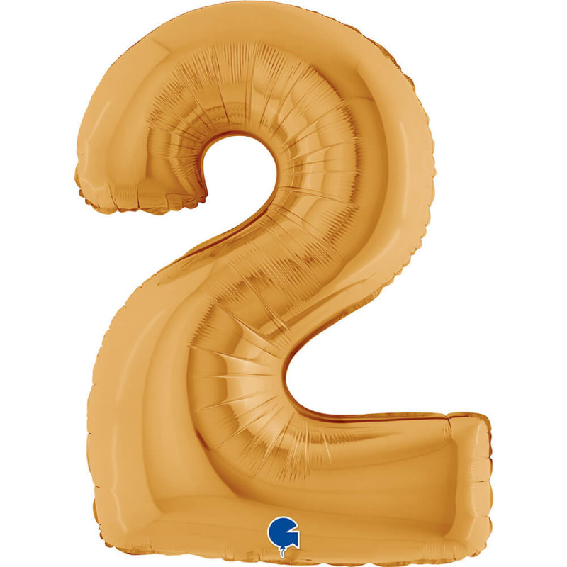 Ballon aluminium chiffre 2 Doré Gold 40inc Grabo