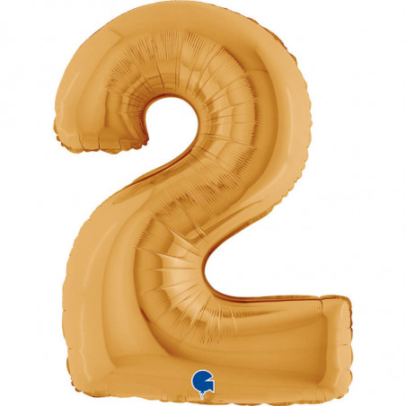 Ballon aluminium chiffre 2 Doré Gold 40inc Grabo
