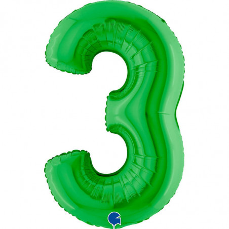 Ballon aluminium chiffre 3 Vert foncé Green 40inc Grabo