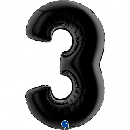Ballon aluminium chiffre 3 Noir Black 40inc Grabo