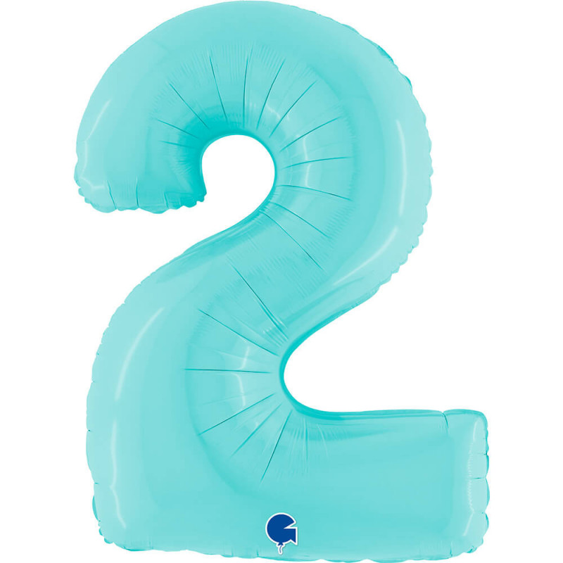 Ballon aluminium chiffre 2 Bleu clair Pastel Blue 40inc Grabo