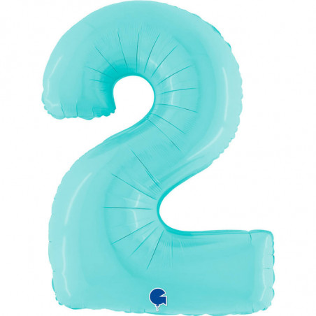 Ballon aluminium chiffre 2 Bleu clair Pastel Blue 40inc Grabo