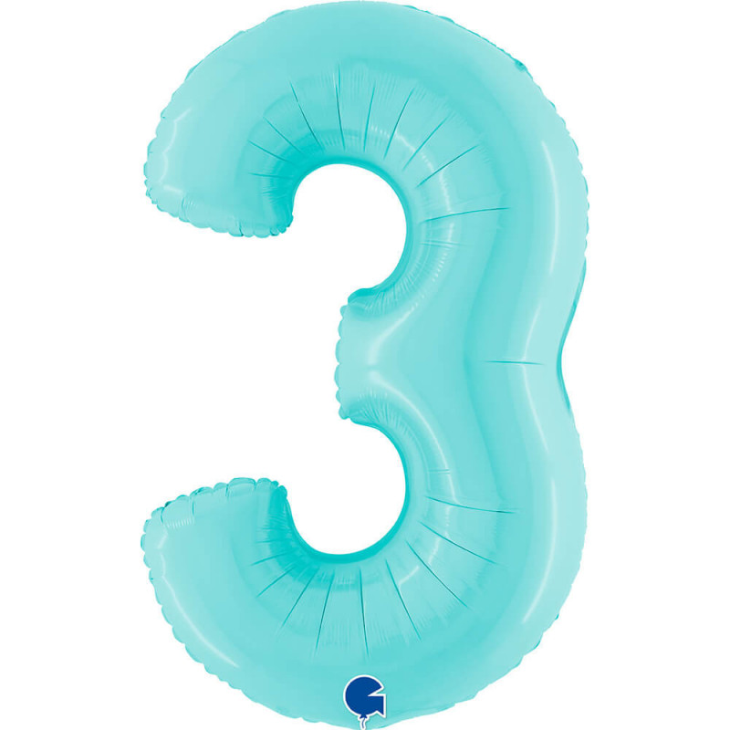 Ballon aluminium chiffre 3 Bleu clair Pastel Blue 40inc Grabo