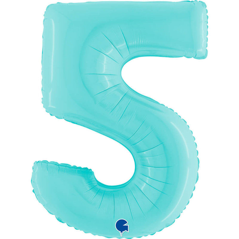 Ballon aluminium chiffre 5 Bleu clair Pastel Blue 40inc Grabo