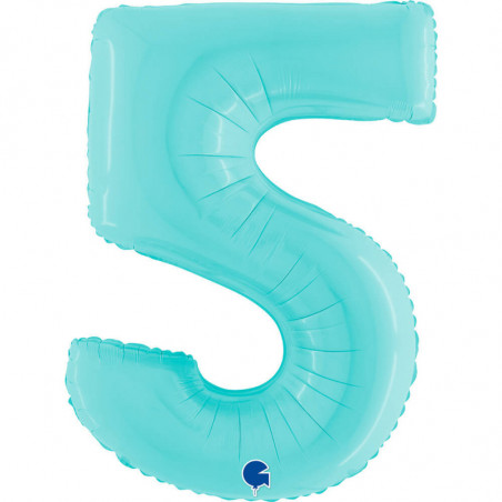 Ballon aluminium chiffre 5 Bleu clair Pastel Blue 40inc Grabo