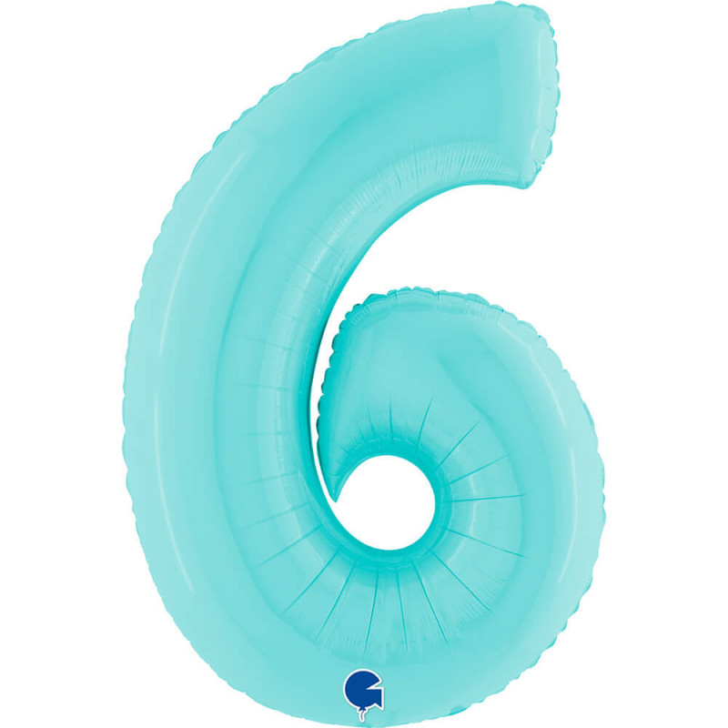 Ballon aluminium chiffre 6 Bleu clair Pastel Blue 40inc Grabo