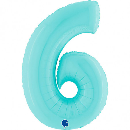 Ballon aluminium chiffre 6 Bleu clair Pastel Blue 40inc Grabo