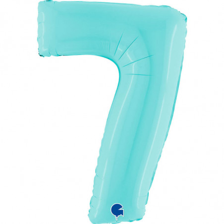 Ballon aluminium chiffre 7 Bleu clair Pastel Blue 40inc Grabo